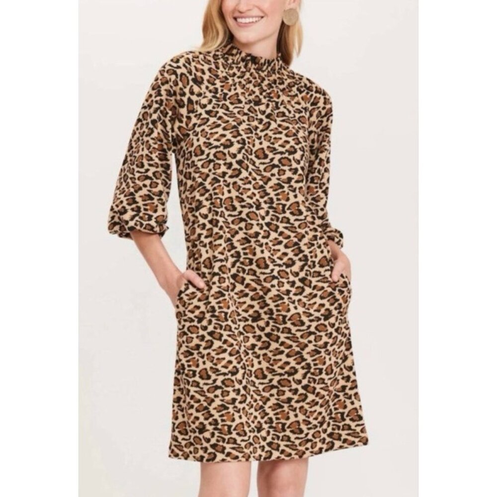 Tyler Boe Pammie Dress XS Brushed Leopard Brown Black Washable Shift $192